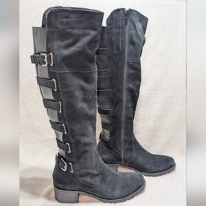 Matisse Women's 10 Lia Black Suede Round Toe Back Buckle Full Zip Tall Boots